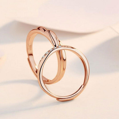 Josfeva Sterling Silber Verstellbare Paare Trauringe Weiß Zirkonia Rose Gold