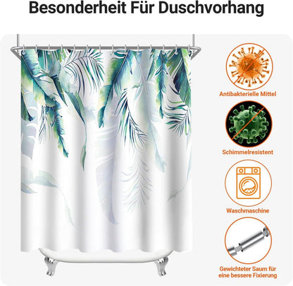 Duschvorhang 200x200cm Grün Blätter Wasserdicht Beschwert Saum Ösen 12 Ringe