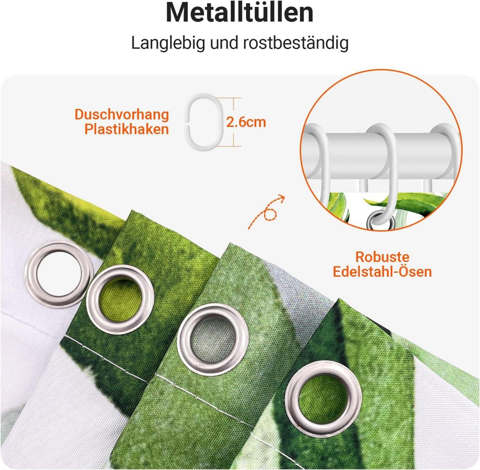 Duschvorhang Grün Blätter Pflanze 240x180cm Badevorhang Wasserdicht Textil