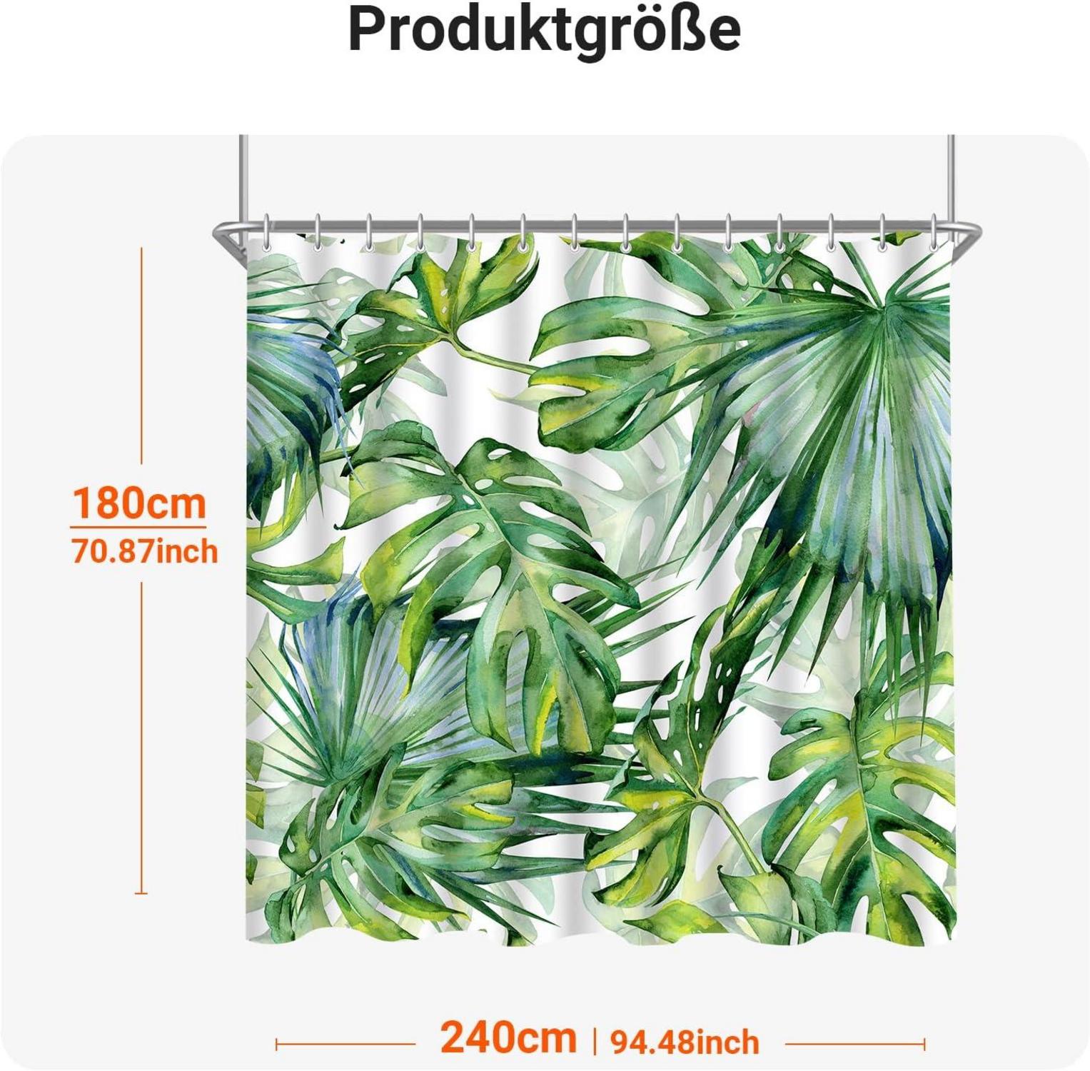 Duschvorhang Grüne Blätter 240x180cm Wasserdicht Textil waschbar Set