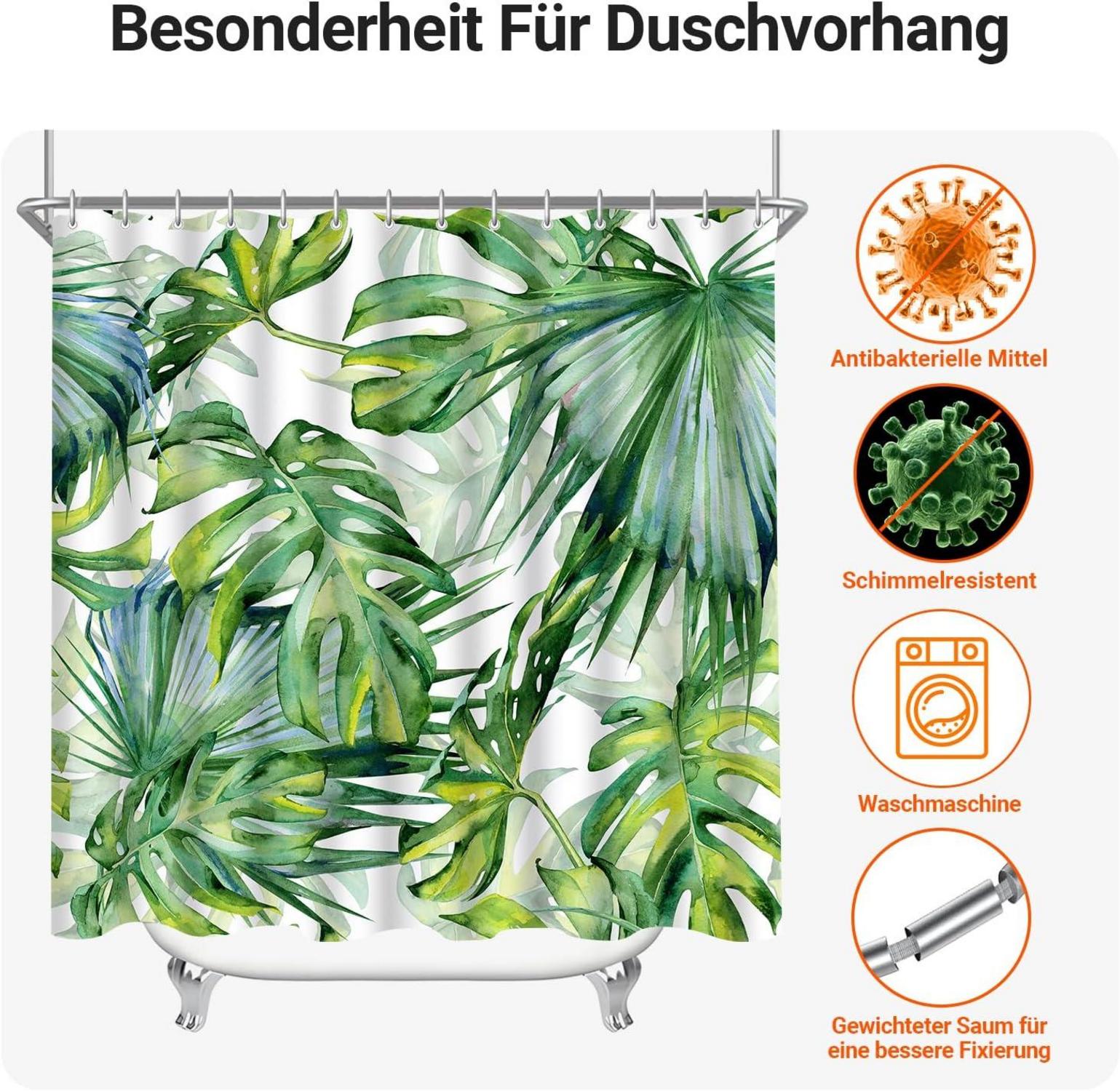 Duschvorhang 240x180cm Grün Blätter Antischimmel Textil Ösen 16 Ringe
