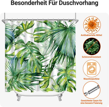 Duschvorhang 240x180cm Grün Blätter Antischimmel Textil Ösen 16 Ringe