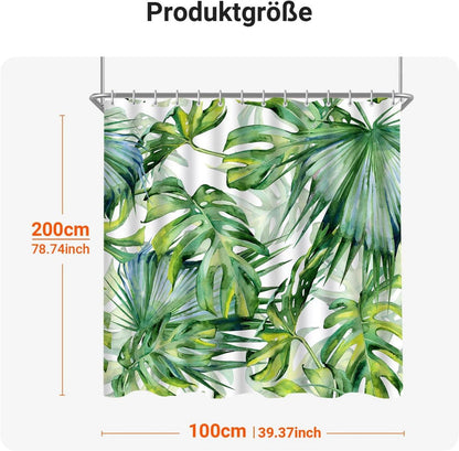 Duschvorhang Blätter Grün 100x200cm Textil Antischimmel Wasserdicht