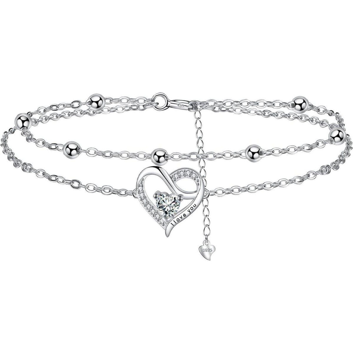 Damen Armband Silber 925 Doppelherz Zirkonia verstellbar