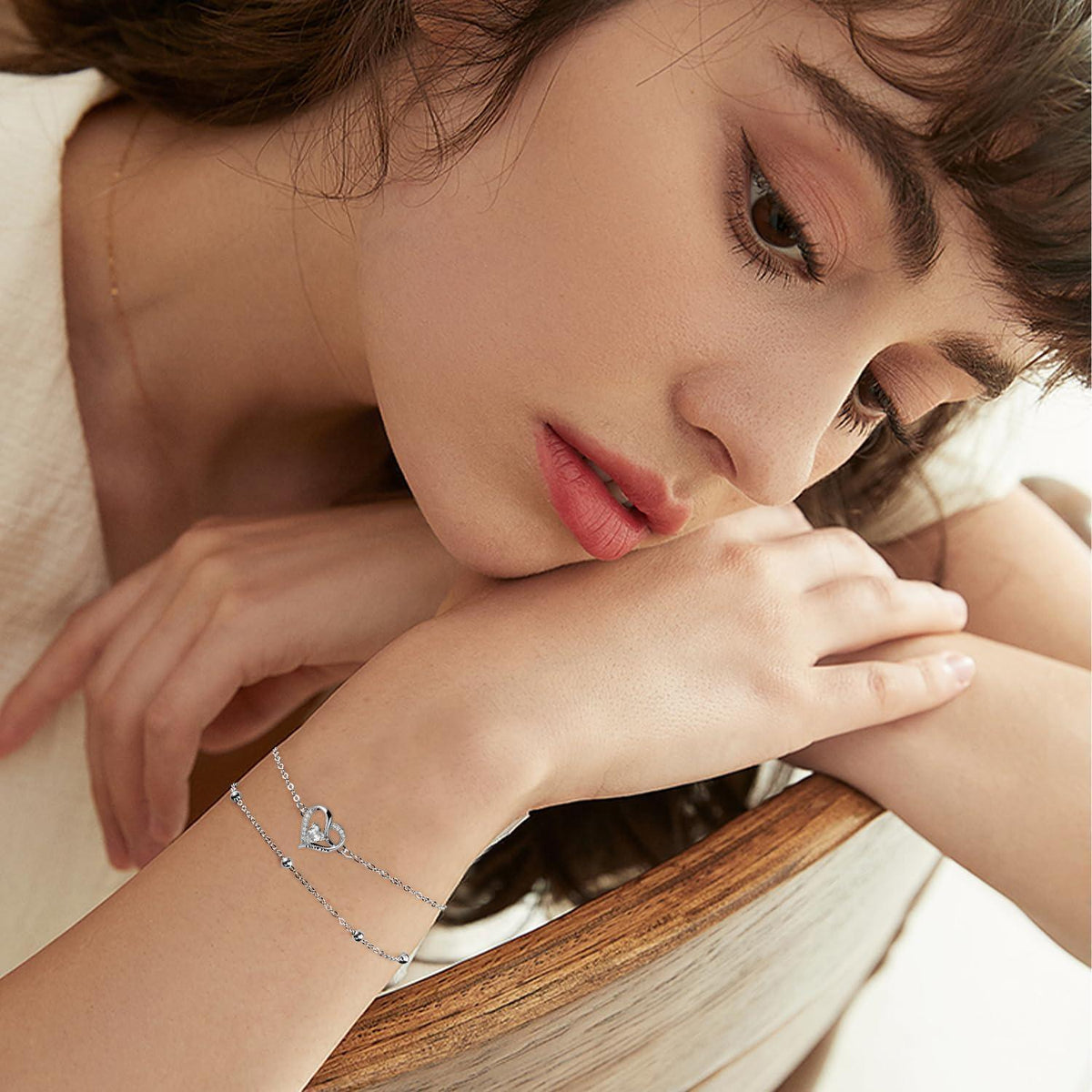 Damen Armband Silber 925 Doppelherz Zirkonia verstellbar
