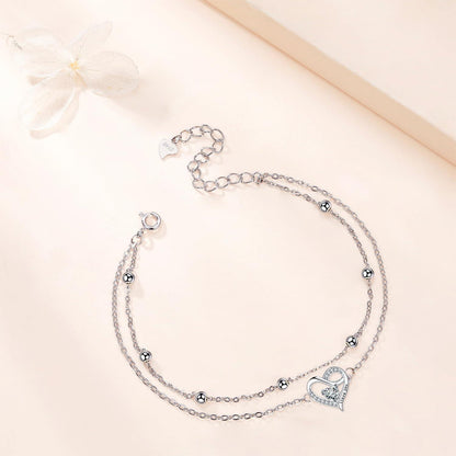 Damen Armband Silber 925 Doppelherz Zirkonia verstellbar