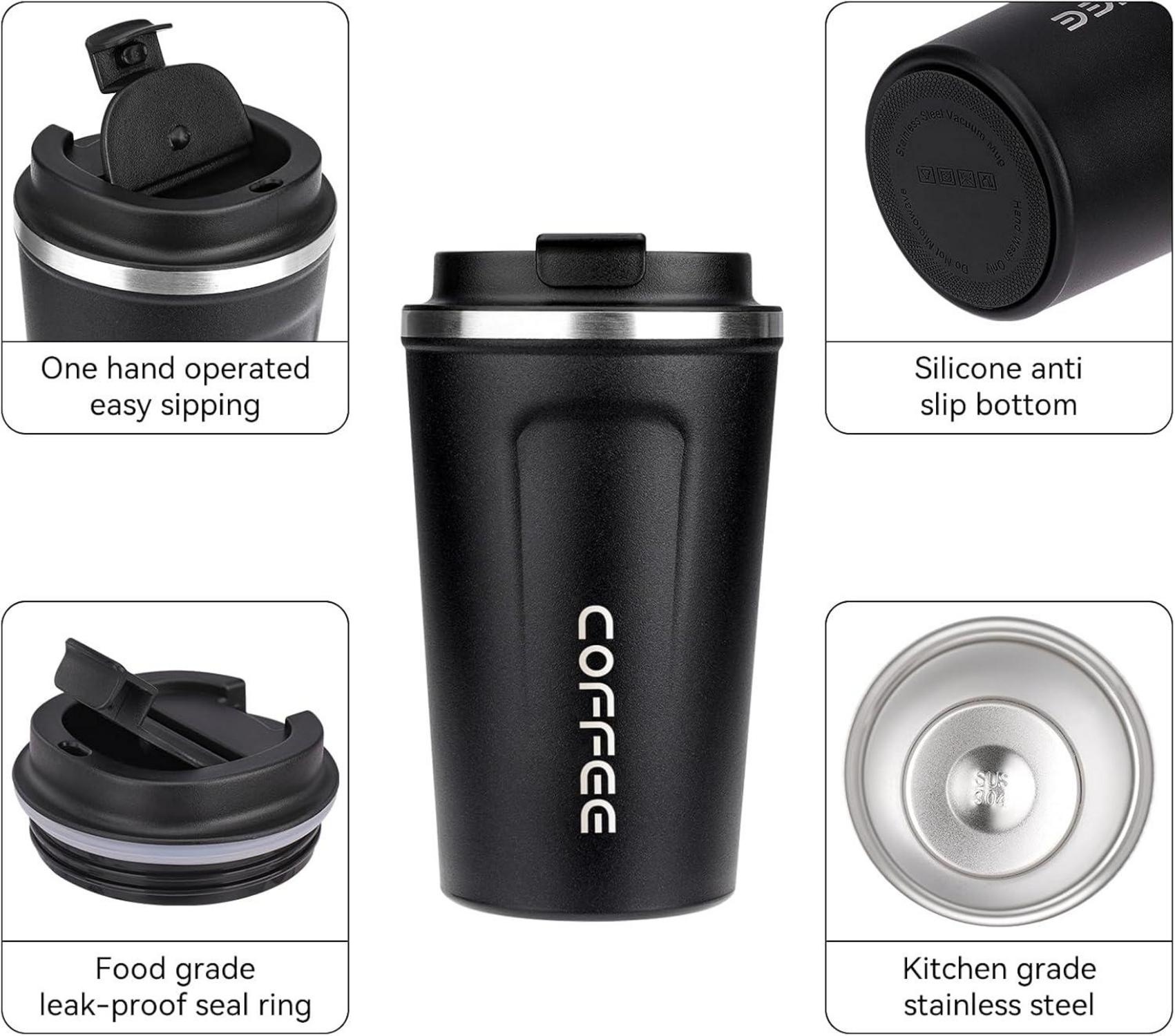 Isolierbecher to go Thermo Kaffeebecher 380ml Auslaufsicher Blau Schwarz