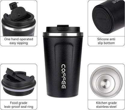 Isolierbecher to go Thermo Kaffeebecher 380ml Auslaufsicher Blau Schwarz