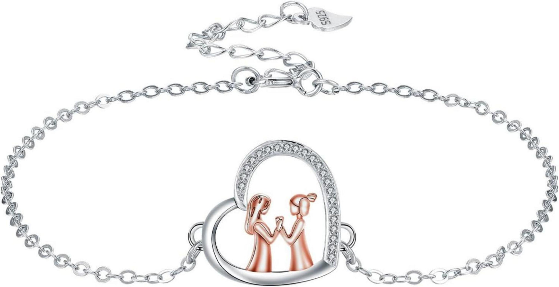 925 Silber Schwester Armband Damen Herz Anhänger Schmuck