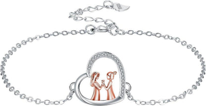 925 Silber Schwester Armband Damen Herz Anhänger Schmuck