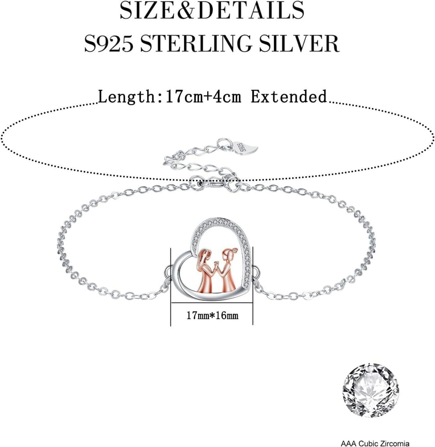 Schwester Armband Damen Silber 925 Herz Anhänger Schmuck Mutter