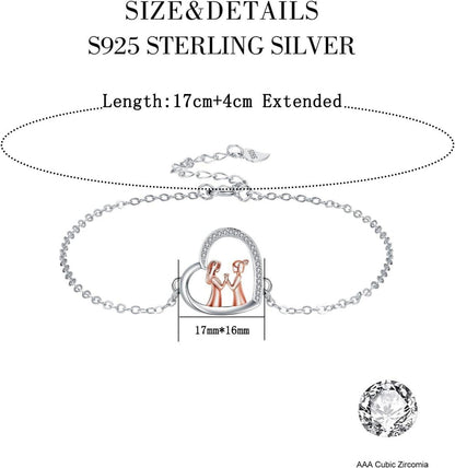Schwester Armband Damen Silber 925 Herz Anhänger Schmuck Mutter
