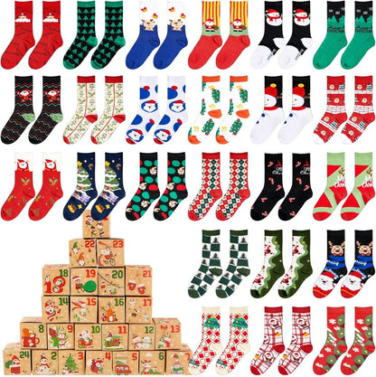 Weihnachtssocken Adventskalender mit 24 Countdown Geschenkboxen