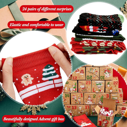 Weihnachtssocken Adventskalender mit 24 Countdown Geschenkboxen