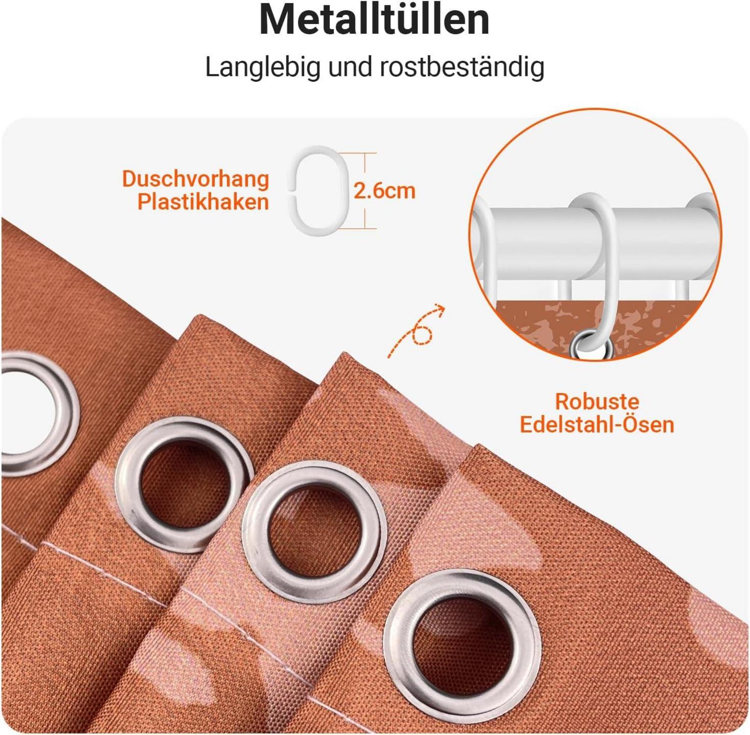 Duschvorhang 180x200cm Abdruck Blätter Polyester Badezimmer Ösen Wasserabweisend