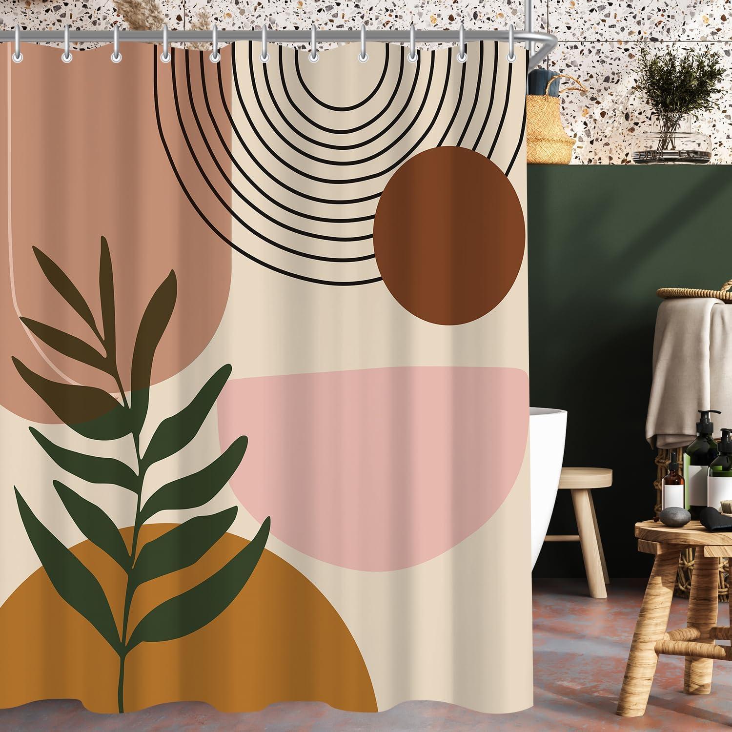 Duschvorhang 180x200cm Abdruck Blätter Polyester Badezimmer Ösen Wasserabweisend
