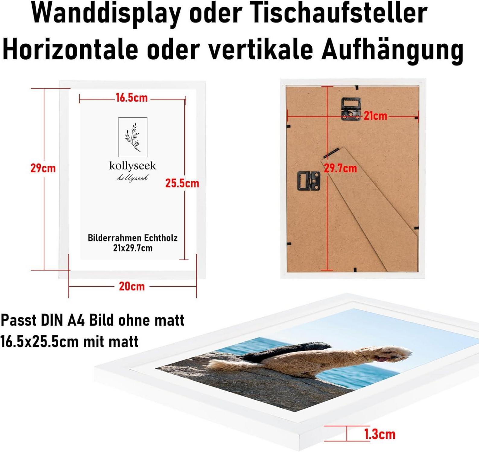 Bilderrahmen Echtholz A4 mit Passepartout und Acrylglas Schwarz
