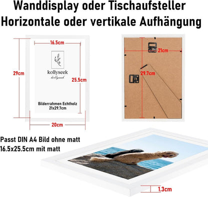 Bilderrahmen Echtholz A4 mit Passepartout und Acrylglas Schwarz