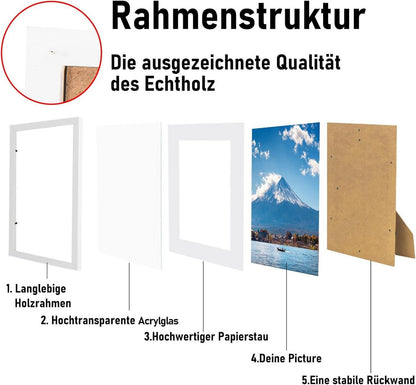 Bilderrahmen A4 Echtholz mit Acrylglas Kieferholz Schwarz Weiß DIN A4
