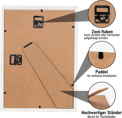 Bilderrahmen A4 Echtholz mit Passepartout Plexiglas Kieferholz Fotorahmen DIN A4