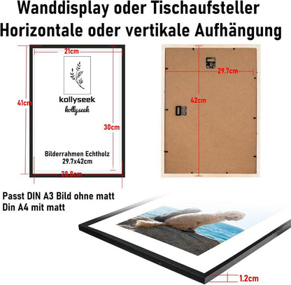 Bilderrahmen A3 Echtholz Acrylglas Kieferholz FotorahmenSchwarz