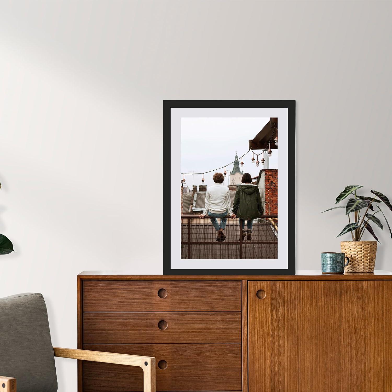 Bilderrahmen A3 Echtholz Kieferholz Fotorahmen mit Acrylglas Schwarz