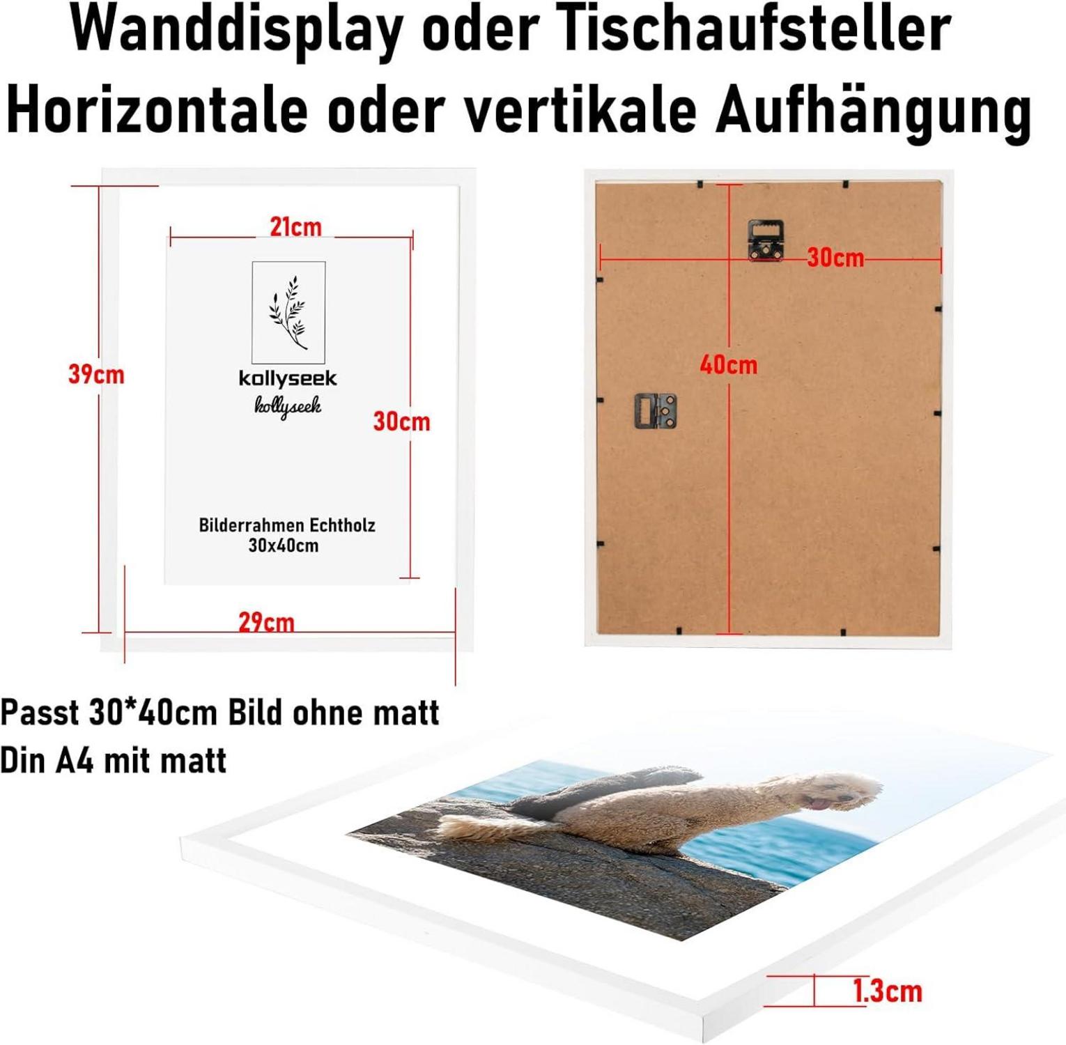 Bilderrahmen 30x40cm Echtholz mit Passepartout Kieferholz Acrylglas platten Schwarz Weiss