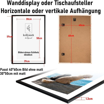 Bilderrahmen 40x60cm Echtholz mit Passepartout und Acrylglas