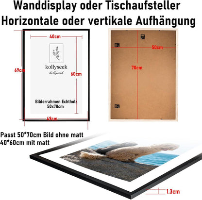 Kollyseek Bilderrahmen 50x70cm Echtholz Passepartout Acrylglas Schwarz