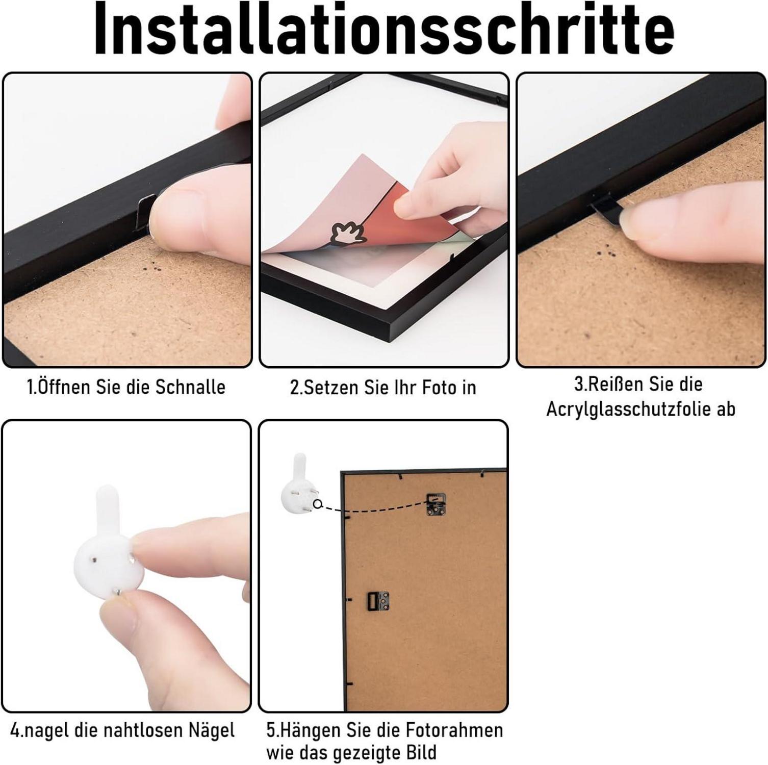 Kollyseek Bilderrahmen 50x70cm Echtholz Passepartout Acrylglas Schwarz