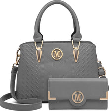 Miss Lulu Damen Handtasche  Set Grau PU Leder Vintage
