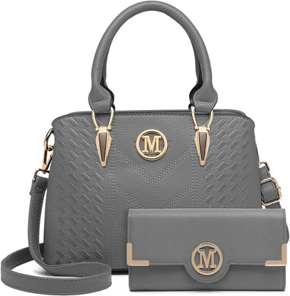 Miss Lulu Damen Handtasche  Set Grau PU Leder Vintage