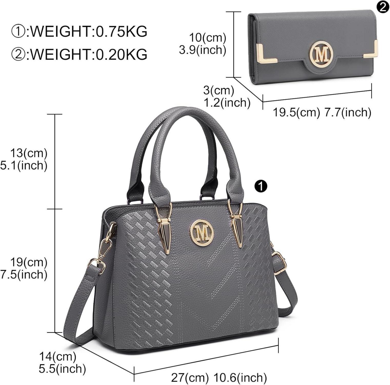 Damen PU Leder Handtasche und Geldbörse Set Grau