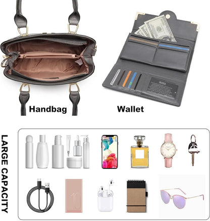 Moderne Miss Lulu Damen Handtasche Set Grau PU-Leder