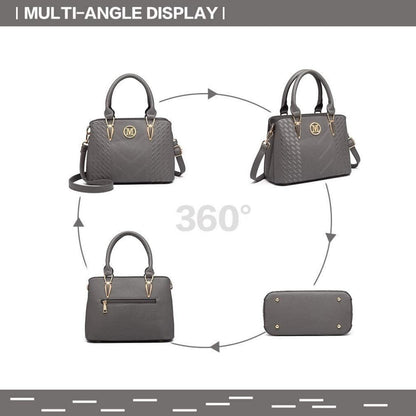 Handtasche Damen Mittelgroß Grau Geldbörse Set PU-Leder