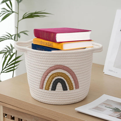 Kleiner Aufbewahrungskorb Baumwollseil Regenbogen Deko Korb 9,8 Zoll