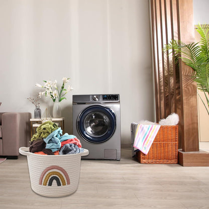 Regenbogen Gewebter Spielzeugkorb Baumwollseil Aufbewahrungskorb Handtücher