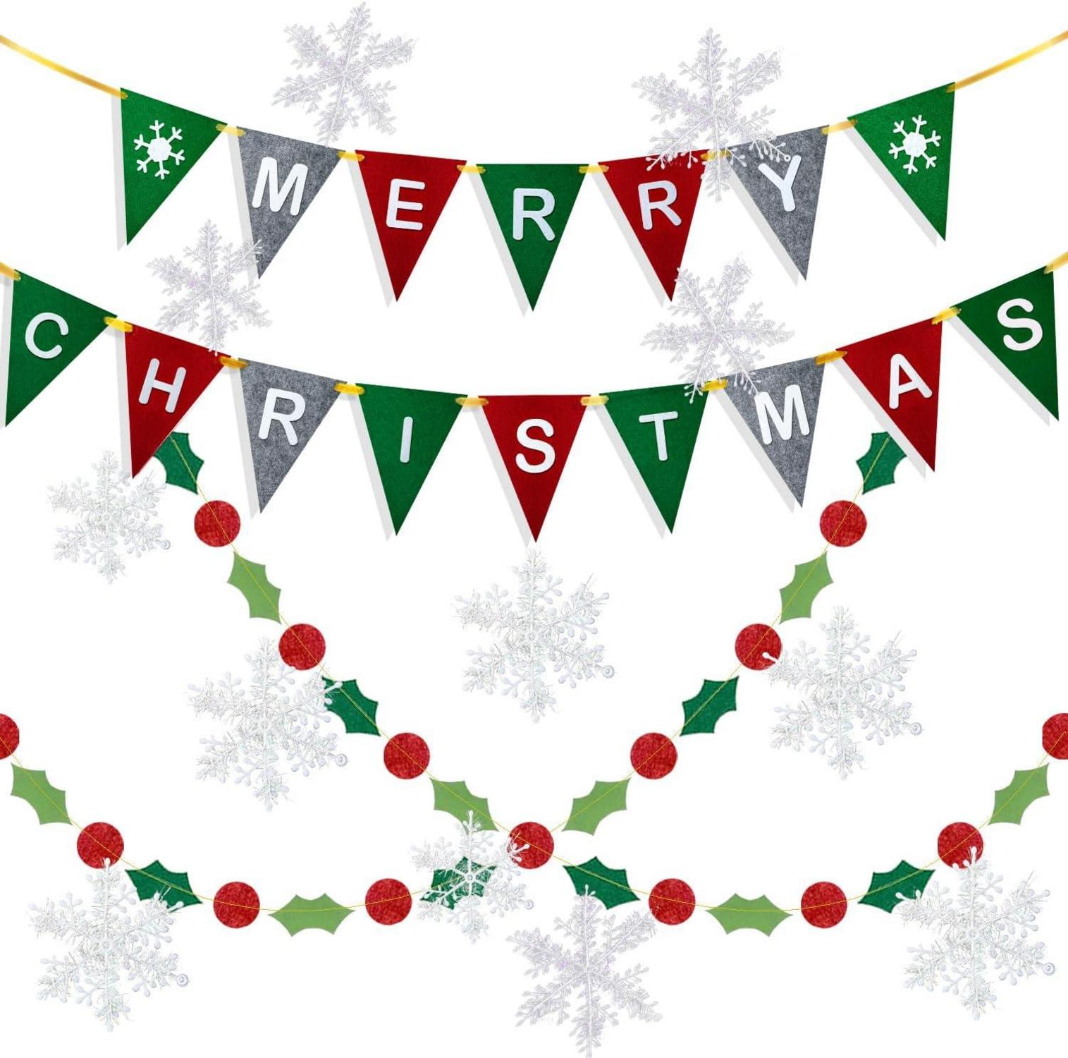 15-teiliges Weihnachtsbanner Set Filz-Girlande Schneeflocken Deko