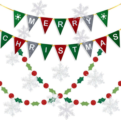 15-teiliges Weihnachtsbanner Set Filz-Girlande Schneeflocken Deko