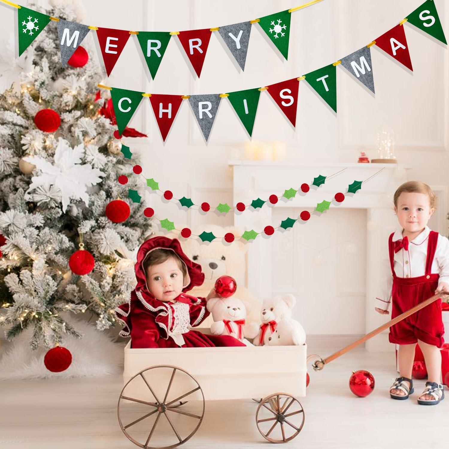 Weihnachten Filz Deko Merry Christmas Banner Girlande Schneeflocken 15