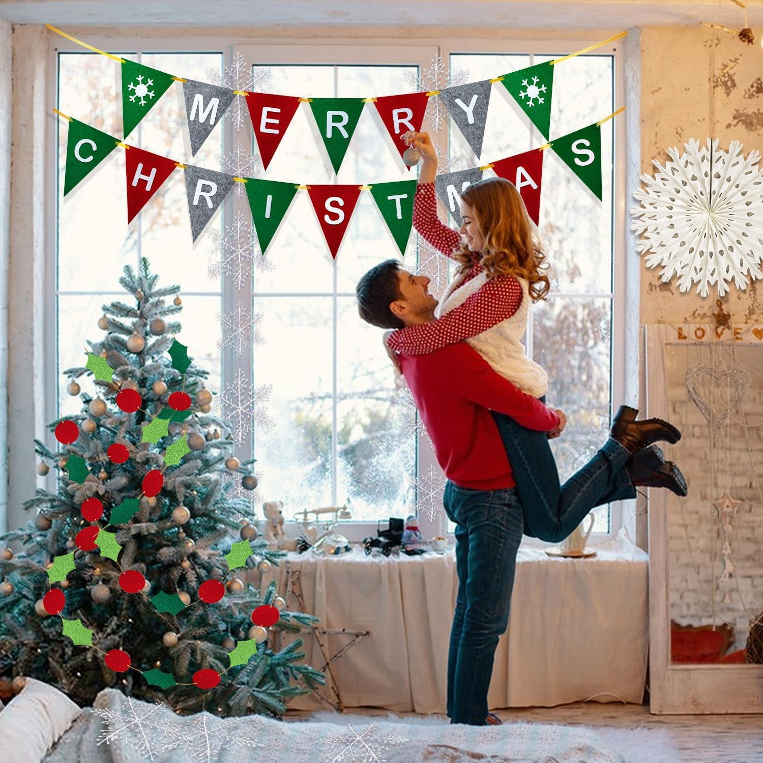 Weihnachten Filz Bunting Banner Girlande Merry Christmas Deko 15tlg