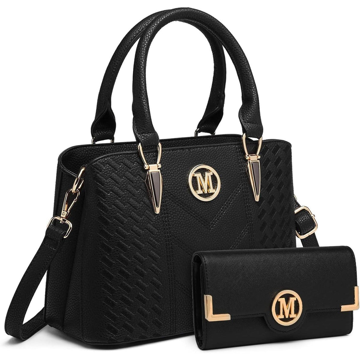Elegante Henkeltasche Damen mit Geldbörse, Schwarz