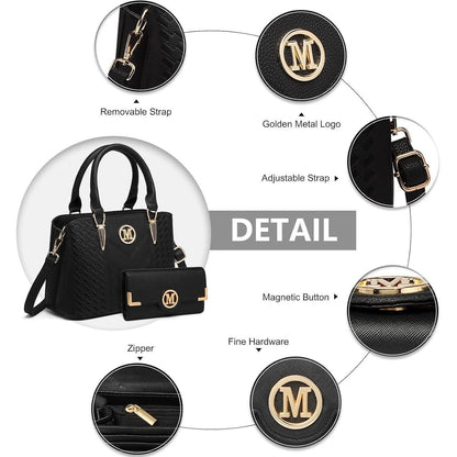 Elegante Henkeltasche Damen mit Geldbörse, Schwarz