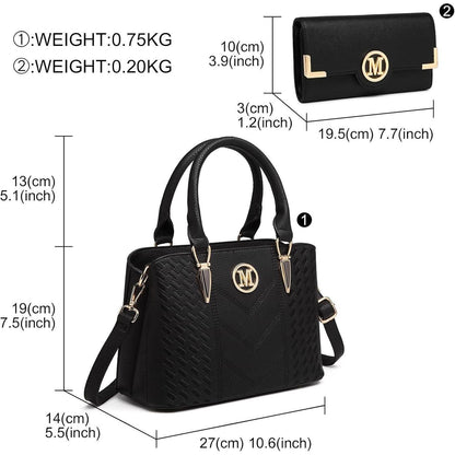 Elegante Henkeltasche Damen mit Geldbörse, Schwarz