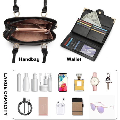 Elegante Henkeltasche Damen mit Geldbörse, Schwarz