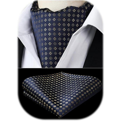 Herren Krawattenschal & Einstecktuch Set Marine Blau/Gold Paisley