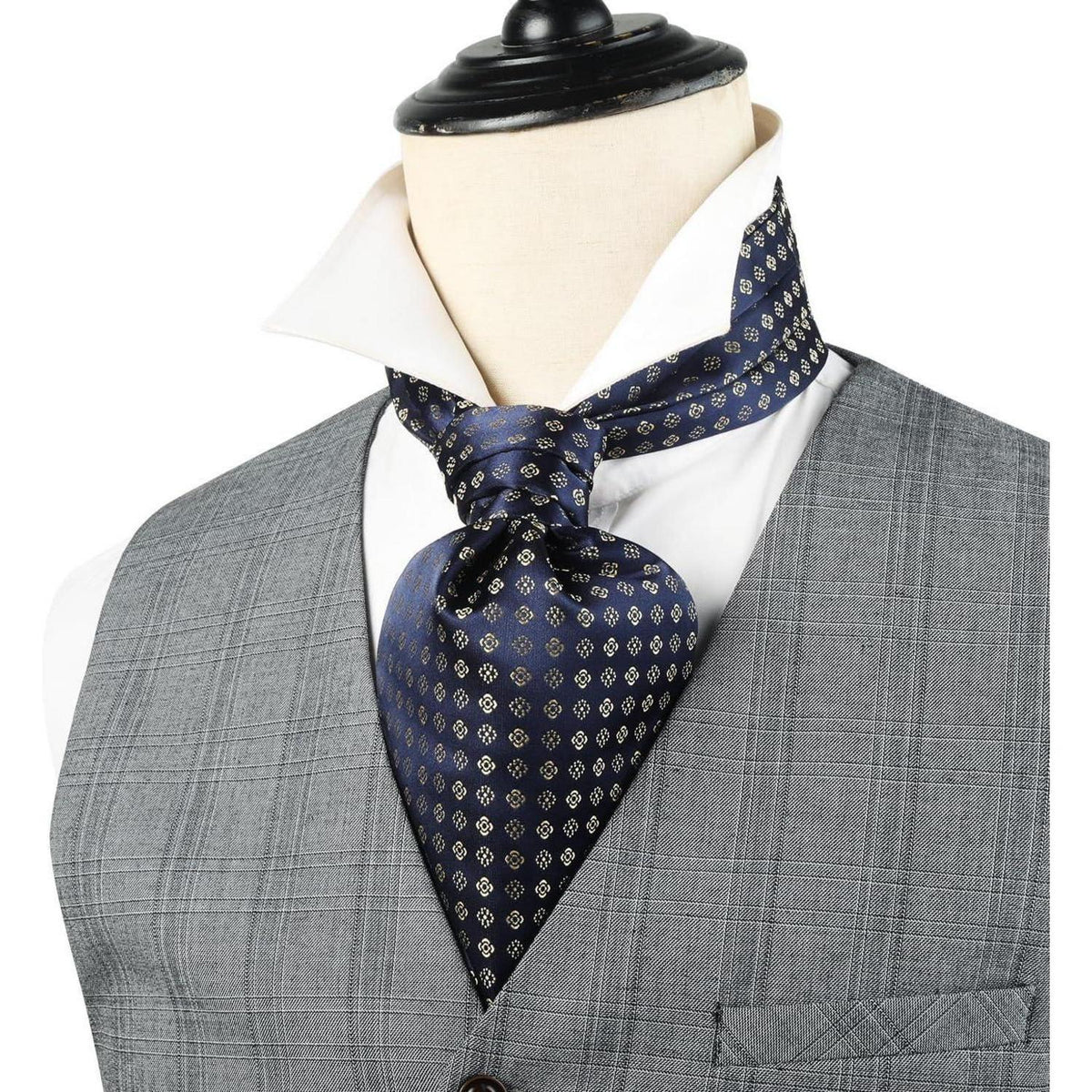 Herren Krawattenschal & Einstecktuch Set Marine Blau/Gold Paisley