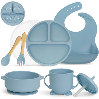 Silikon Baby Geschirr Set 7-teilig mit Saugnapf & Lätzchen