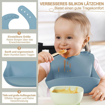 Silikon Baby Geschirr Set 7-teilig mit Saugnapf & Lätzchen