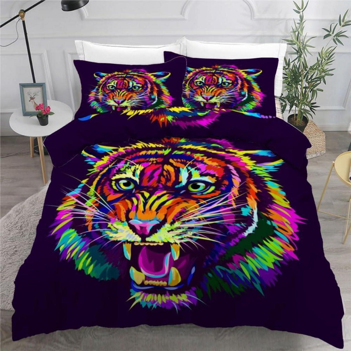 Tiger 3tlg. Bettwäsche-Set 220x240 cm – Mikrofaser & Graffiti Design